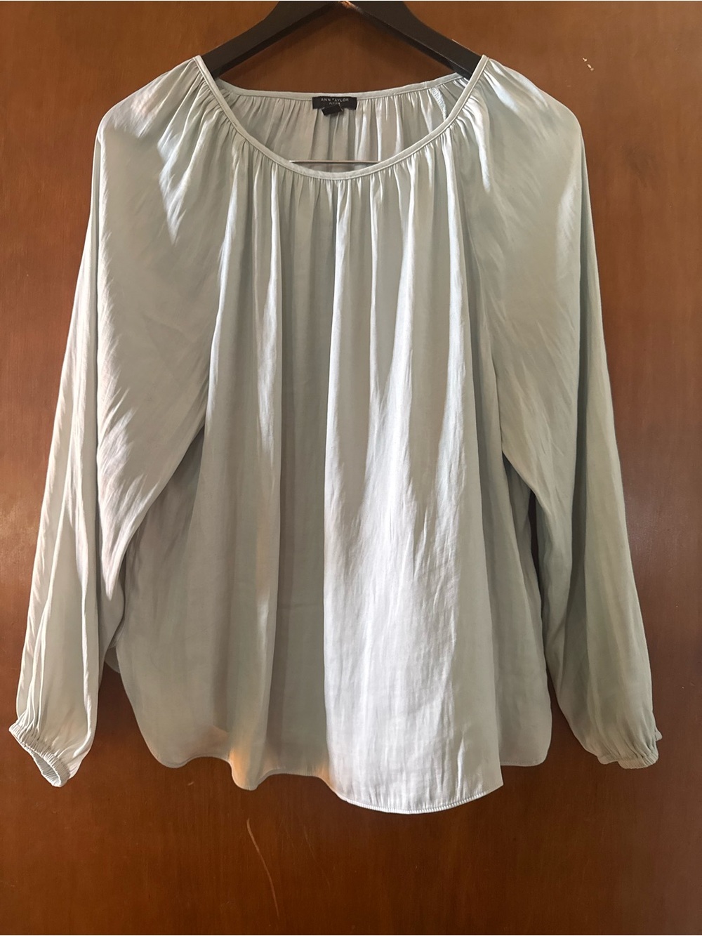 Ann Taylor Blue Green Long-Sleeve Peasant Top